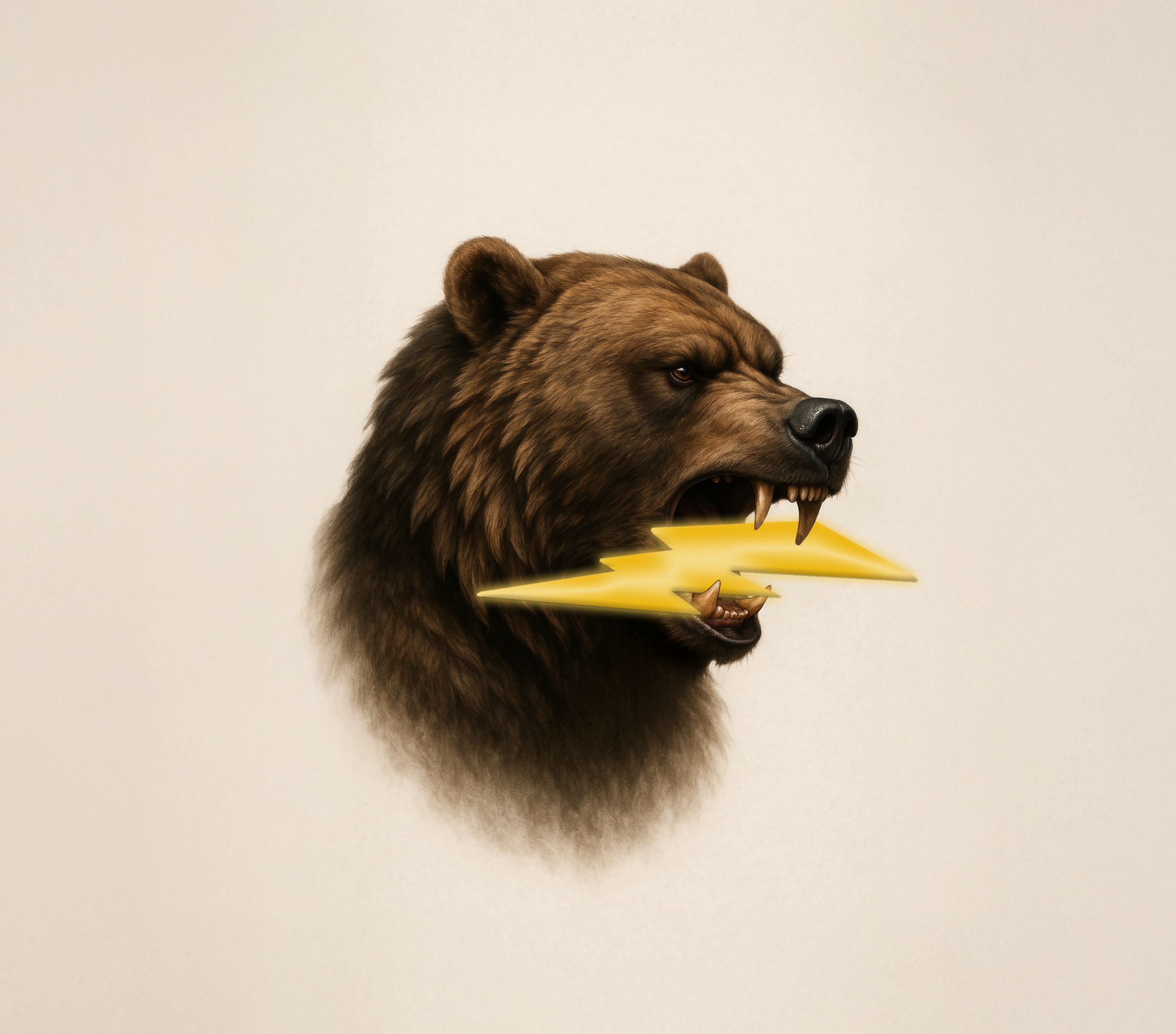Grizzly Bear holding a bolt of lighting in its mouth. Fatherhood Manhood 